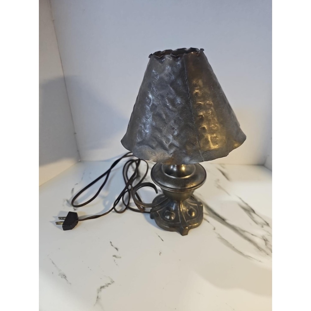 Vintage Arts & Crafts Witch Hat Hammered Metal Accent Boudoir Table Lamp